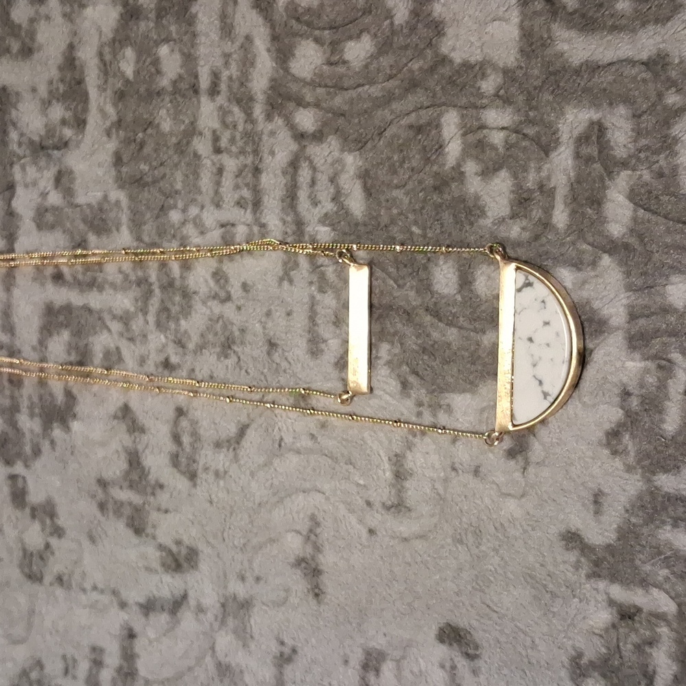 Howlite Halfmoon  and Gold Bar Layered Necklace.